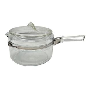 Vintage Mid Century Pyrex Flame Ware Sauce Pot Pan Glass US Made 1.5 qt Clear